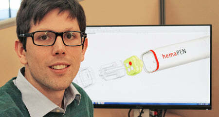 Dr Florian Lapierre, ASTech Post-doctoral Research Fellow from UTAS, currently undertaking his industry placement at Trajan Scientific and Medical - developing the hemaPEN to change the way individuals have their blood tested.