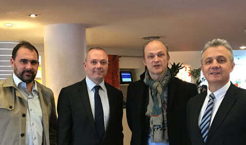 Photo (L-R): Ludovic Morcel, Key Account Manager, Grosseron, Andy Hall, EMEA Operations and Distribution Manager, Trajan Scientific and Medical, Laurent Fleury President, Grosseron, Christian Georget, Area Sales Manager - Life Science Project Support, Trajan Scientific and Medical.