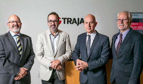 Photo: Mr Robert Lyon, Head of Corporate Development, Trajan Scientific and Medical, The Hon. Martin Pakula, Minister for Jobs, Innovation and Trade, Victorian Government, Mr Stephen Tomisich, Chief Executive Officer, Trajan Scientific and Medical, Dr Andrew Gooley, Chief Scientific Officer, Trajan Scientific and Medical, at Trajan’s global corporate headquarters in Melbourne, Australia.
