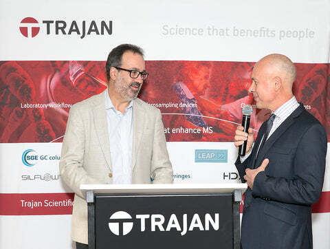 Photo: The Hon. Martin Pakula, Minister for Jobs, Innovation and Trade, Victorian Government, welcomed by Mr Stephen Tomisich, Chief Executive Officer, Trajan Scientific and Medical.