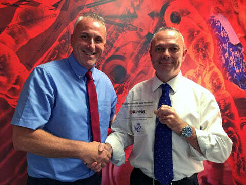 Mr Gary Thomas, International Sales Manager, Kinesis, and Mr Andy Hall, EMEA Operations and Distribution Manager, Trajan, at Trajan's Global Commercial Office, Chester, UK.