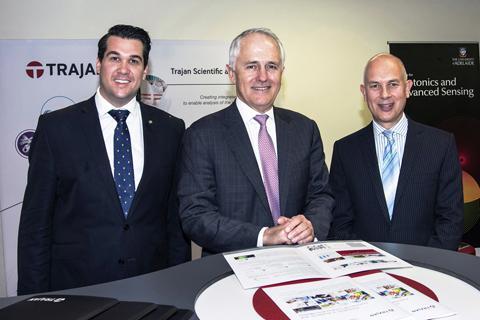 Mr Michael Sukkar, MP, Member for Deakin, the Hon. Malcolm Turnbull, MP, Prime Minister of Australia, Mr Stephen Tomisich, Chief Executive Officer, Trajan Scientific and Medical